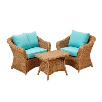 Winston Porter Rattan Wicker Patio Conversation Set W/ Table Turquoise Cushion