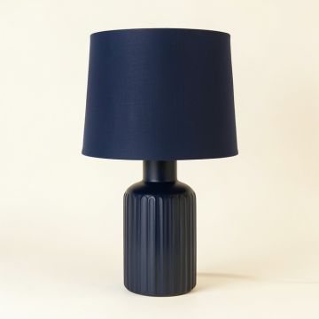 Harbor Arc Table Lamp With A Plain Fabric Shade (synthetic illustration; no displayed measurements)