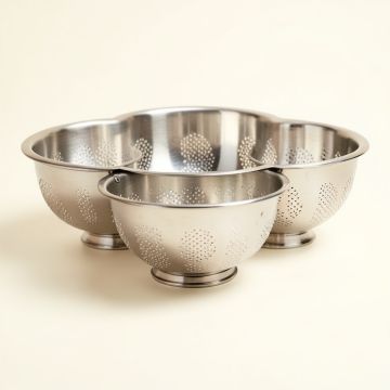 Cook N Home 3 Piece Stainless Steel Fine Mech Strainer Set (synthetic illustration; no displayed measurements)