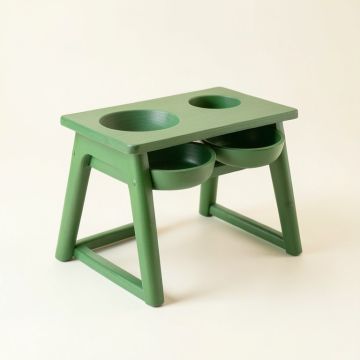 Laurel Canyon Pet Feeding Stand With Two Plain Empty Bowls - Green (synthetic illustration; no displayed measurements)