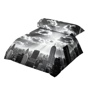 Urban Dramatic New York City Skyline Sun Beams Clouds Skyscrapers Monochrome Landscape