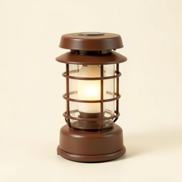 Basket Brown Solar Powered Led Outdoor Lantern With Electric Candle (synthetic illustration; no displayed measurements)