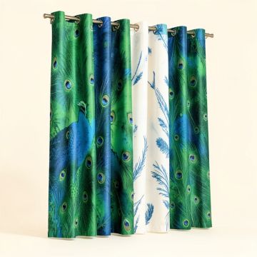 Peacock Abstract Semi-Sheer Curtain Panels (synthetic illustration; no displayed measurements)