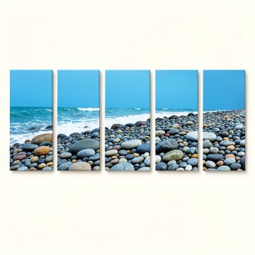 Blue Seashore With Pebble Stones 5 Piece Wall Art On Wrapped Canvas Set (synthetic illustration; no displayed measurements)