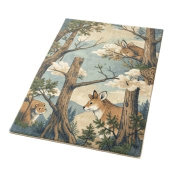 Woodland Animal Print Tufted Wool Blue/Beige Area Rug