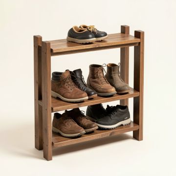 Industrial Shoe Bench Coat Rack , 3-Tier Hall Tree , 3 In 1 Design , Rustic Brown (synthetic illustration; no displayed measurements)