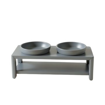 Moss Brook Pet Feeding Stand With Two Plain Empty Bowls - Gray