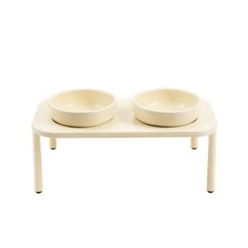 Birch Dell Pet Feeding Stand With Two Plain Empty Bowls - Ivory