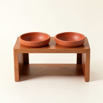 Ridge Crossing Pet Feeding Stand With Two Plain Empty Bowls - Terracotta (synthetic illustration; no displayed measurements)