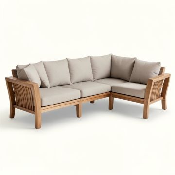 Brunswick 5 Piece Teak Sofa Seating Group With Cushions (synthetic illustration; no displayed measurements)