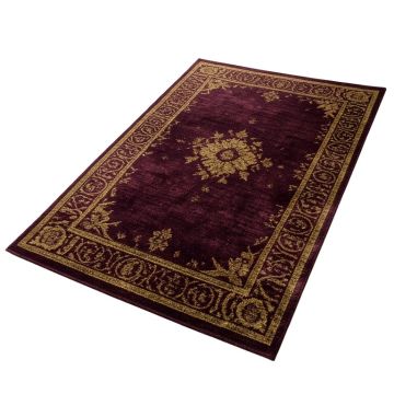 Dunbar Garden Panel Hand-Tufted Wool Dark Plum/Gold Area Rug