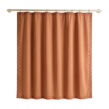 Linden Edge Shower Curtain Hanging Flat From A Plain Rod - Terracotta
