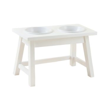 Heath Bridge Pet Feeding Stand With Two Plain Empty Bowls - White