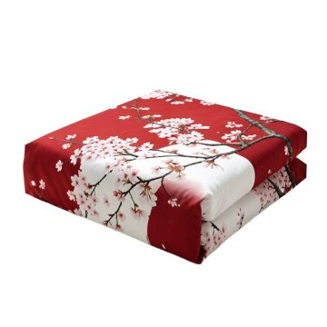 Traditional House Japanese Cherry Blossom Sakura Branch Made With Brush Artsy Image Duvet Cover Set