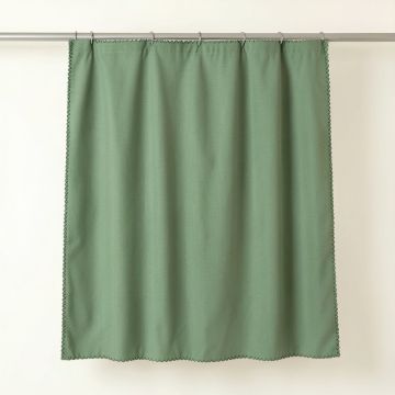 Wren Edge Shower Curtain Hanging Flat From A Plain Rod - Green (synthetic illustration; no displayed measurements)