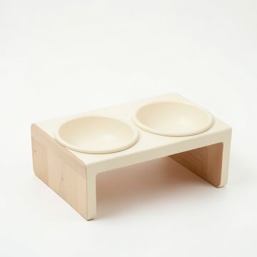 Cedar Edge Pet Feeding Stand With Two Plain Empty Bowls - Cream (synthetic illustration; no displayed measurements)