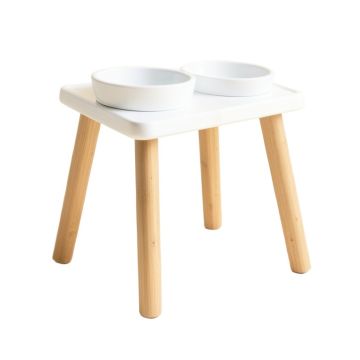 Juniper Edge Pet Feeding Stand With Two Plain Empty Bowls - White