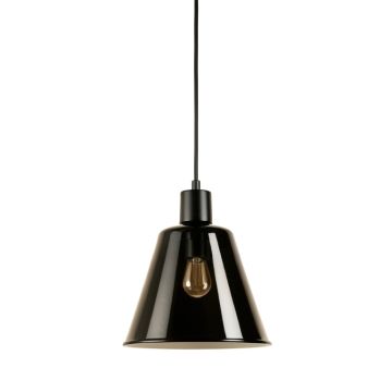Oak Bend Pendant Light Suspended From One Plain Cable - Black