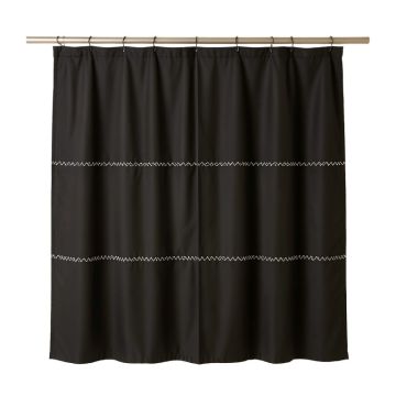 Harbor Falls Shower Curtain Hanging Flat From A Plain Rod - Black