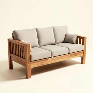 Asther Teak Patio Sofa With Cushions (synthetic illustration; no displayed measurements)