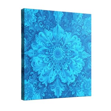 Bright Blue Fractal Floral Pattern Graphic Art On Wrapped Canvas