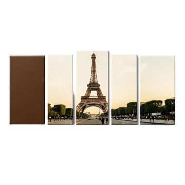 Paris Eiffel Tower Paris Postcard Design 5 Piece Wall Art On Wrapped Canvas Set