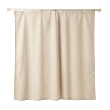 Cedar Dale Shower Curtain Hanging Flat From A Plain Rod - Beige