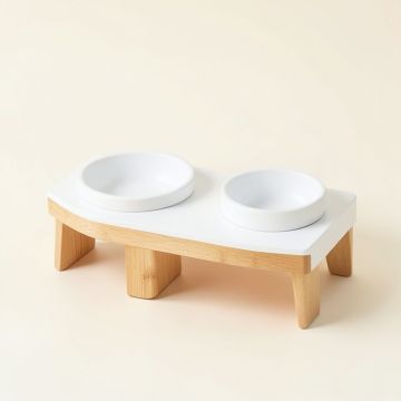 Fern Edge Pet Feeding Stand With Two Plain Empty Bowls - White (synthetic illustration; no displayed measurements)