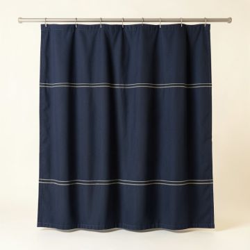 Reed Crest Shower Curtain Hanging Flat From A Plain Rod - Navy (synthetic illustration; no displayed measurements)