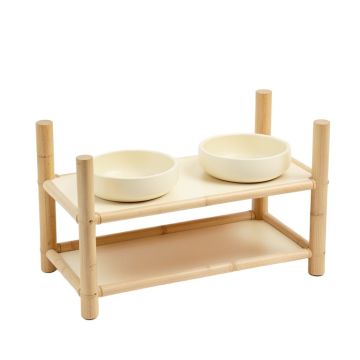 Olive Falls Pet Feeding Stand With Two Plain Empty Bowls - Cream