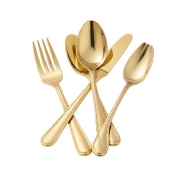 Tomball 65 Piece Gold Accent Euro Bead 18/10 Stainless Steel Flatware Set