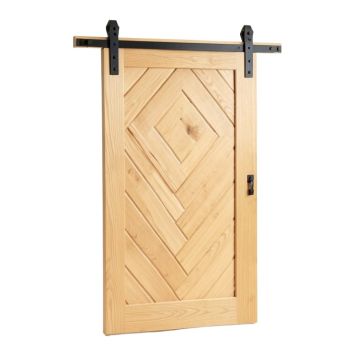 Paneled Wood Finish Herringbone Barn Door With Installation Hardware Kit