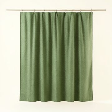 Juniper Bend Shower Curtain Hanging Flat From A Plain Rod - Green (synthetic illustration; no displayed measurements)