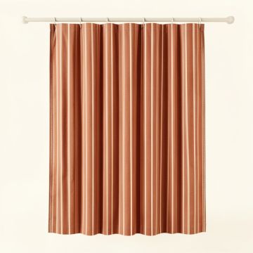 Wren Canyon Shower Curtain Hanging Flat From A Plain Rod - Terracotta (synthetic illustration; no displayed measurements)