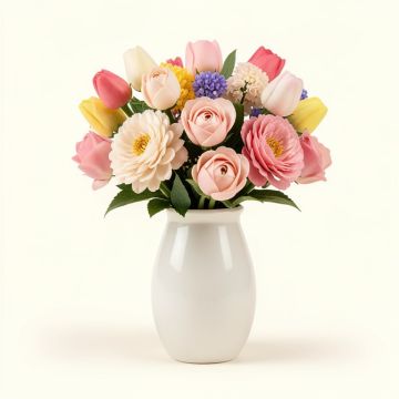 Real Touch Flower Tulips Centerpiece In Vase (synthetic illustration; no displayed measurements)