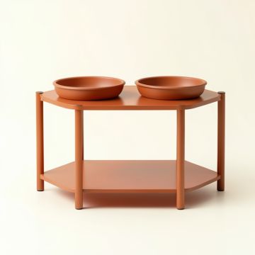 Meadow Bridge Pet Feeding Stand With Two Plain Empty Bowls - Terracotta (synthetic illustration; no displayed measurements)