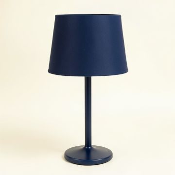 Rowan Crest Table Lamp With A Plain Fabric Shade - Navy (synthetic illustration; no displayed measurements)