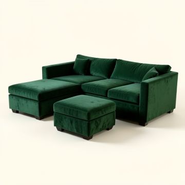 Zaida 104 '' Wide Velvet Reversible Sofa & Chaise With Ottoman (synthetic illustration; no displayed measurements)