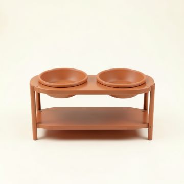 Dune Bluff Pet Feeding Stand With Two Plain Empty Bowls - Terracotta (synthetic illustration; no displayed measurements)