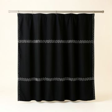 Reed Edge Shower Curtain Hanging Flat From A Plain Rod - Black (synthetic illustration; no displayed measurements)