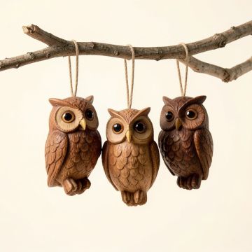 Hanging Baby Owlets On A Branch (synthetic illustration; no displayed measurements)