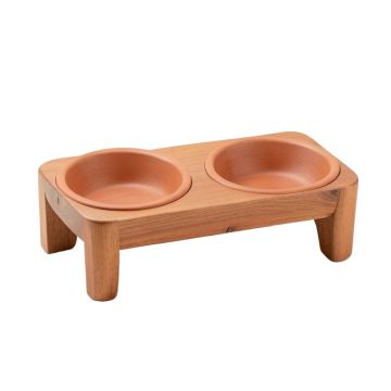 Vale Brook Pet Feeding Stand With Two Plain Empty Bowls - Terracotta