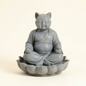 Carelton Feng Shui Zen Meditating Japanese Jizo Cat Monk On Lotus Throne Figurine (synthetic illustration; no displayed measurements)