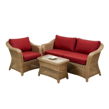 Winston Porter 3Pcs Patio Wicker Rattan Conversation Set Outdoor Furniture Set W/ Red Cushion