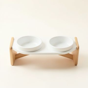 Olive Edge Pet Feeding Stand With Two Plain Empty Bowls - White (synthetic illustration; no displayed measurements)
