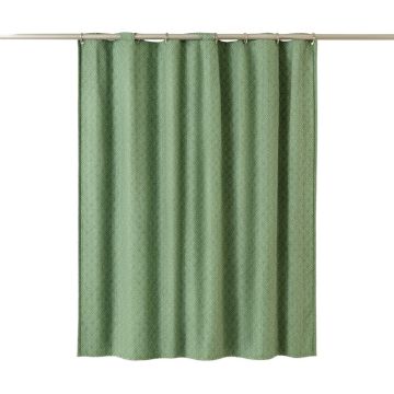 Clay Bluff Shower Curtain Hanging Flat From A Plain Rod - Green