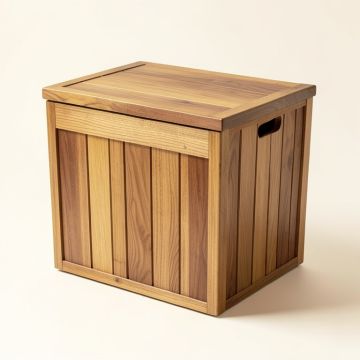 Storage Hamper Standard Solid Teak Deck Box (synthetic illustration; no displayed measurements)