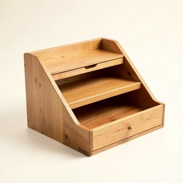 Industrious Desktop Wood Letter Tray With 3 Trays And Drawer (synthetic illustration; no displayed measurements)