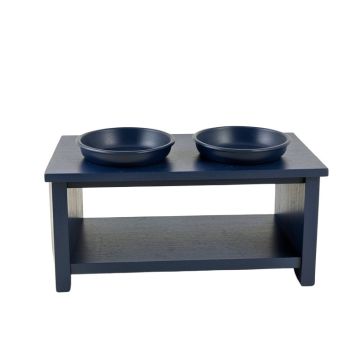 Linden Dell Pet Feeding Stand With Two Plain Empty Bowls - Navy