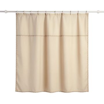 Linden Falls Shower Curtain Hanging Flat From A Plain Rod - Beige